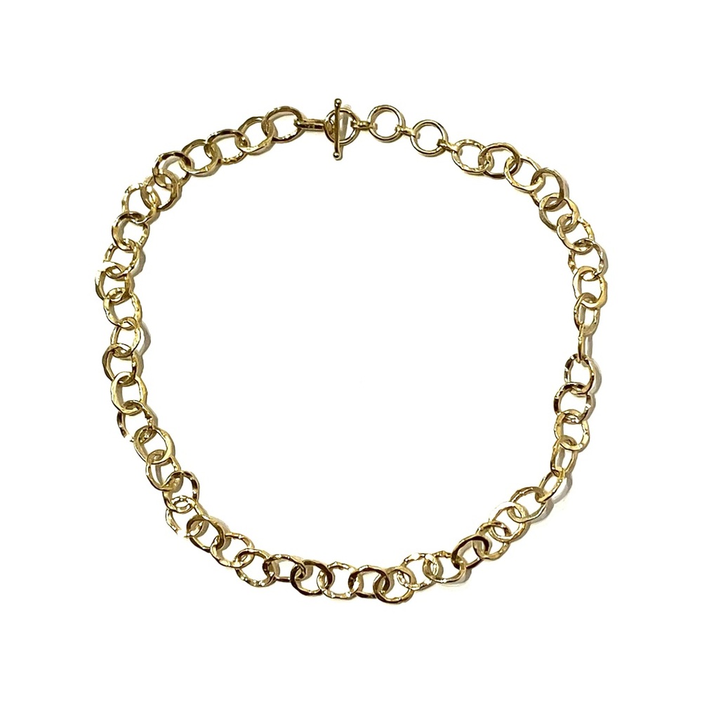 Gold Vermeil Sterling Silver Hammered Oval Links Chain Toggle Necklace 17.5”